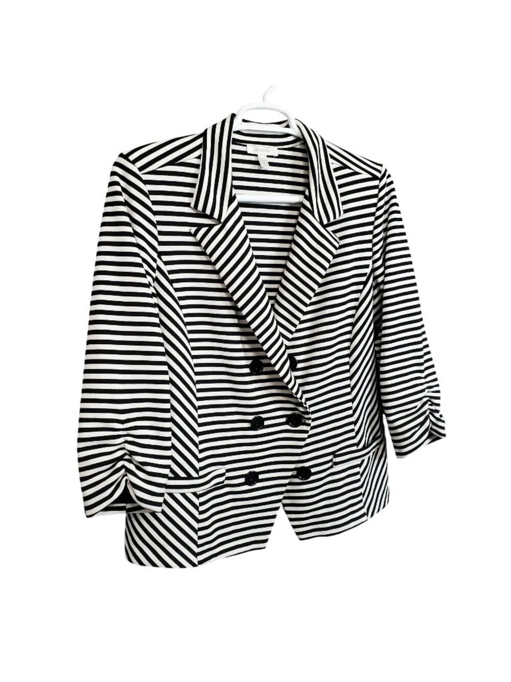 Dressbarn Size 2X Jacket Blazer Knit Striped Double Breasted 3/4 Sleeve Office